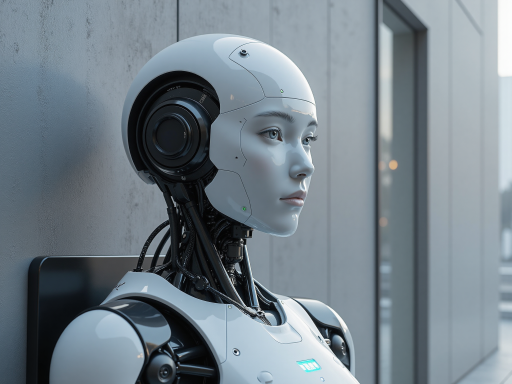 Futuristic concept of AI hardware integration in daily life, smart city technology, advanced robotics, digital visualization